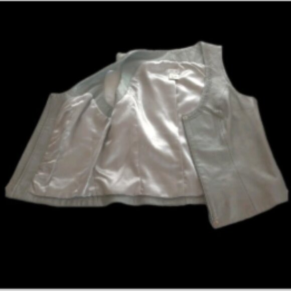 Vintage Cache' Soft Genuine Leather Zipped Front Vest Braided Trim Size 4 Grey - Picture 6 of 17